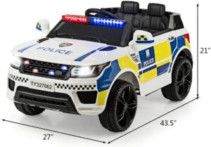 12V Kids Police Electric Car White