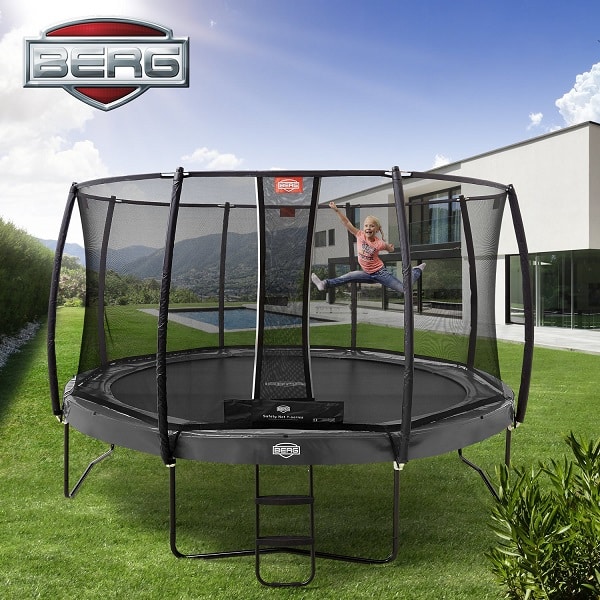 Berg Elite 330 Trampoline Grey With Safety Net Deluxe Outside Play