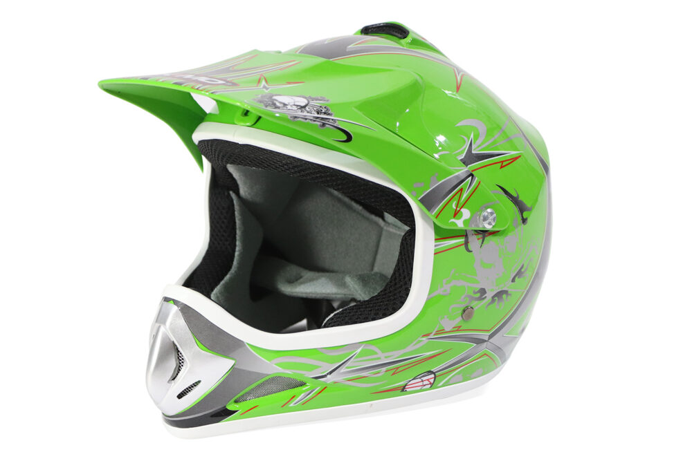 Kids Motocross Mx Open Face Helmet Green 1