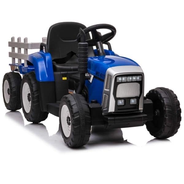 12v kids electric tractor with trailer and remote blue
