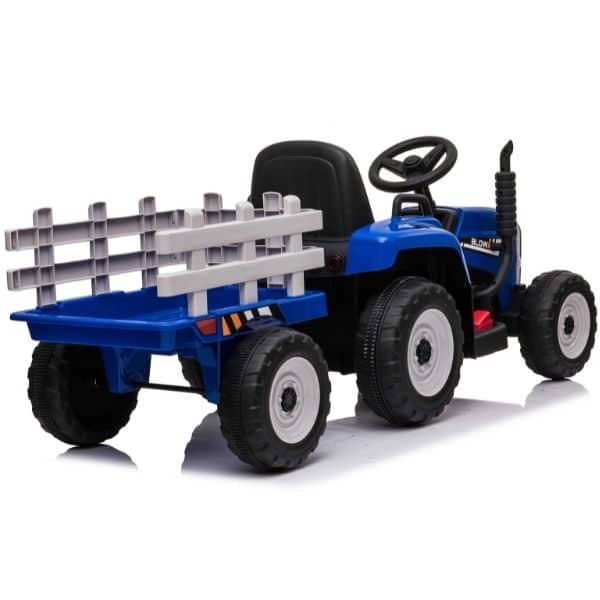 12v Kids Electric Tractor With Trailer And Remote Blue
