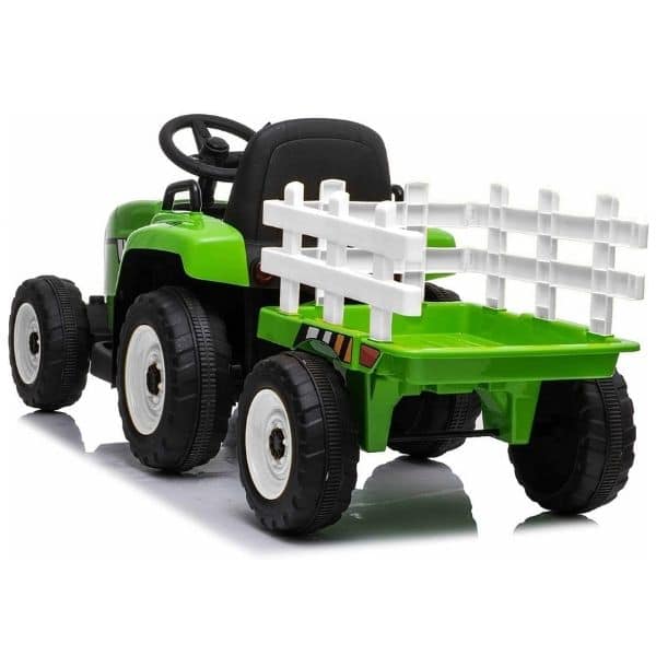 12v Kids Electric Tractor With Trailer And Remote Green