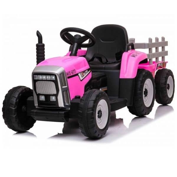 12v Kids Electric Tractor With Trailer And Remote Pink
