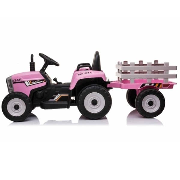 12v kids electric tractor with trailer and remote pink