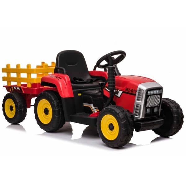 12v Kids Electric Tractor With Trailer And Remote Red