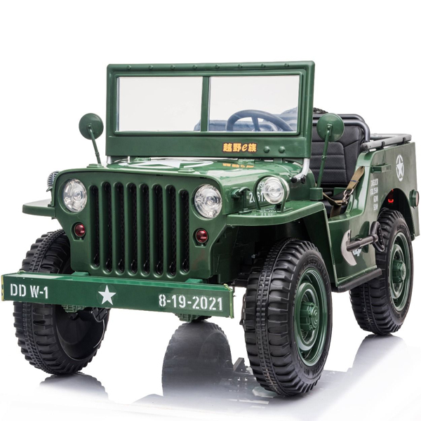 Kids electric jeep 3 seater vintage style green
