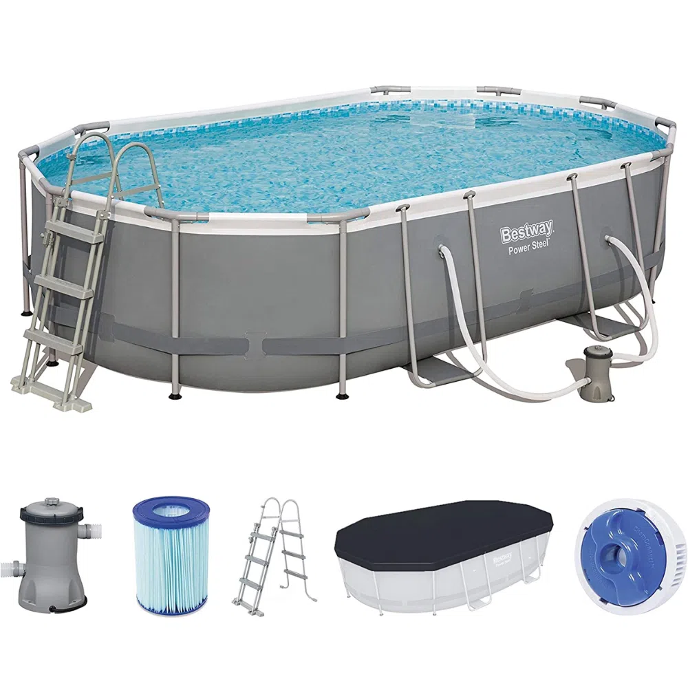 Bestway 56448 16ft power steel frame oval pool set 488x305x107cm