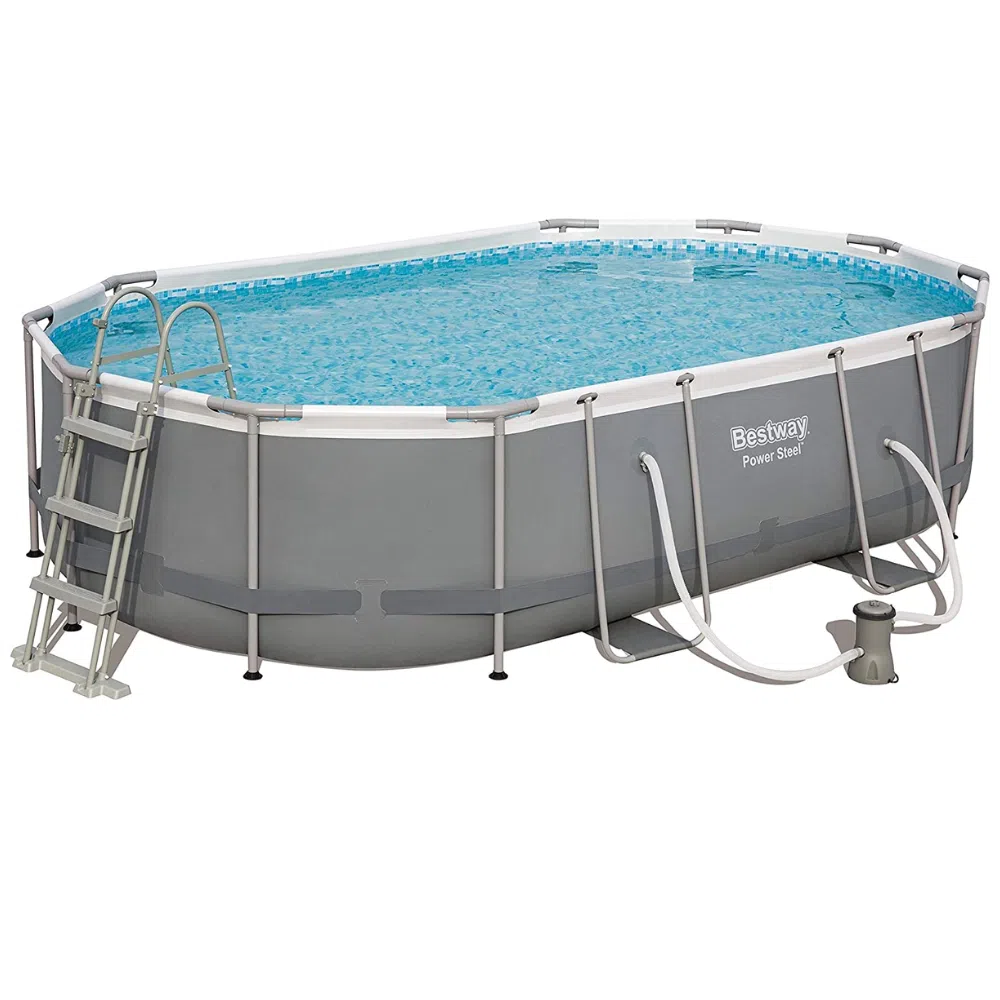 Bestway 56448 16ft power steel frame oval pool set 488x305x107cm