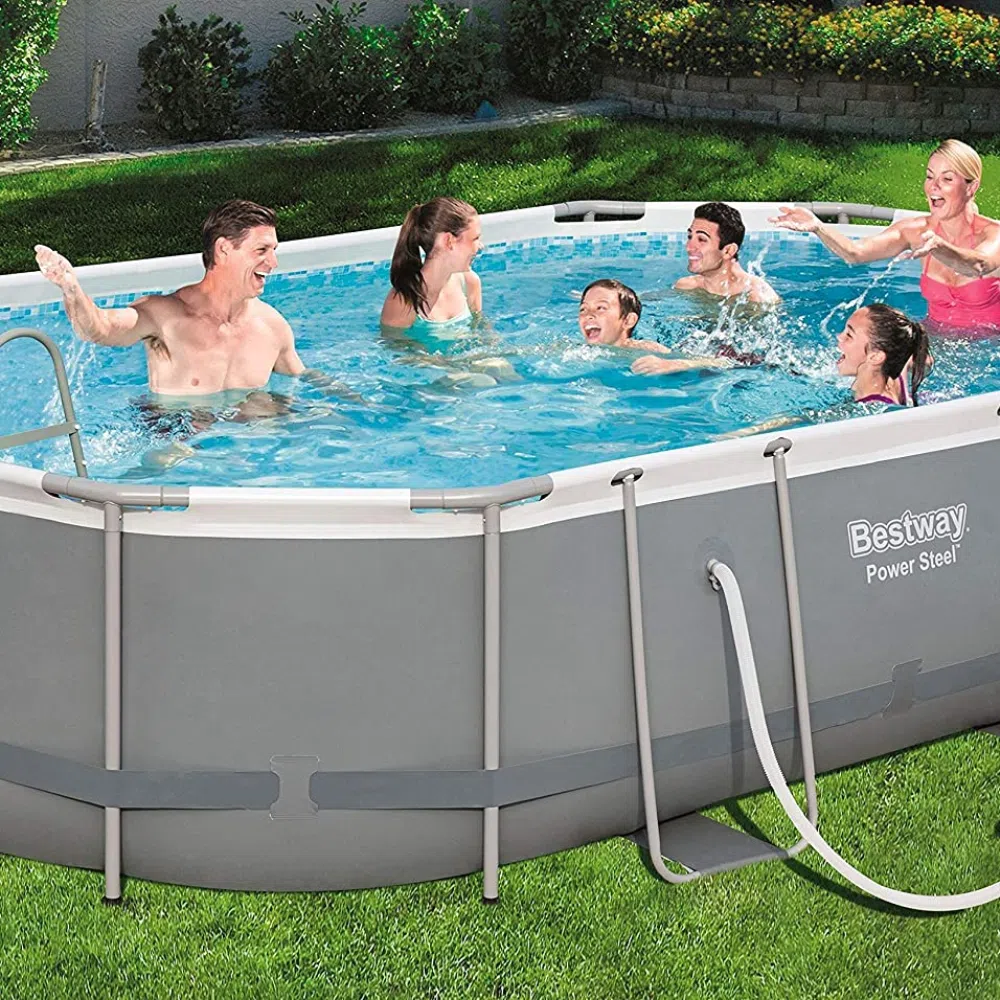 Bestway 56448 16ft power steel frame oval pool set 488x305x107cm