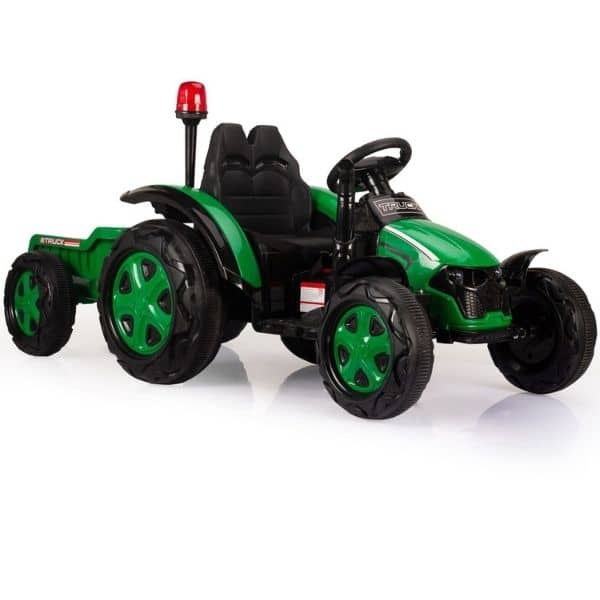 12v Kids Electric Tractor And Trailer With Work Light – Green