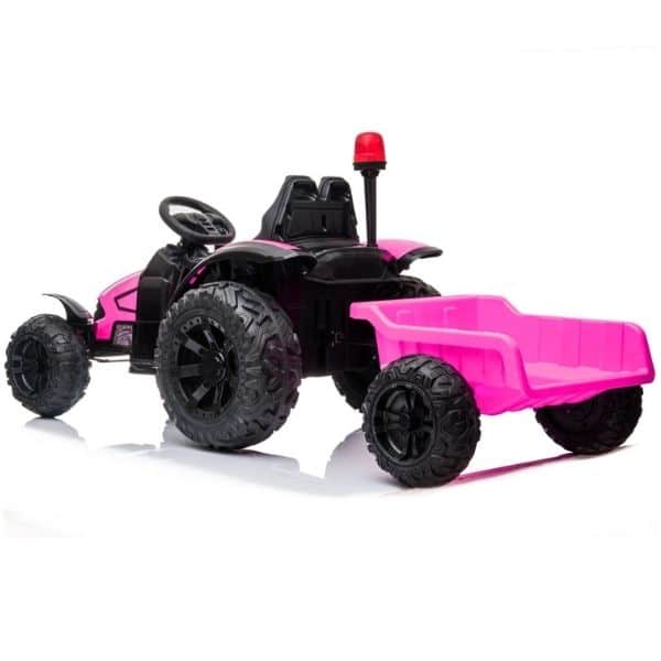 12v Kids Electric Tractor And Trailer With Work Light – Pink