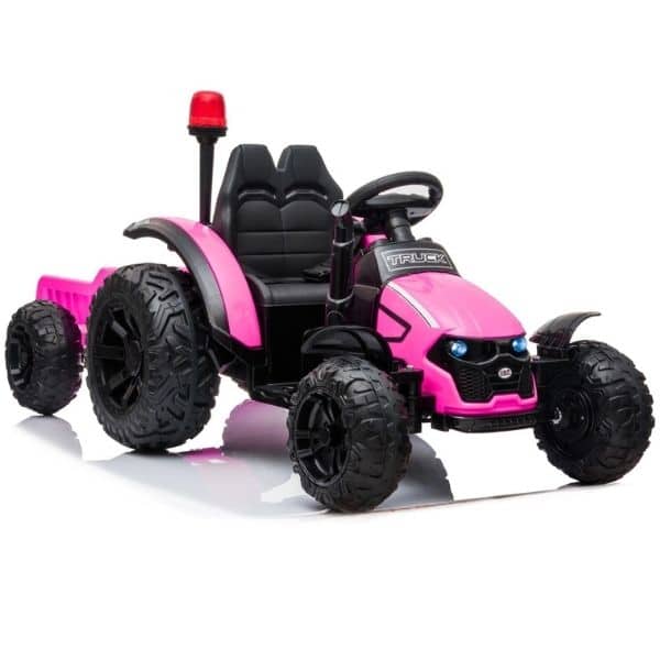 12v Kids Electric Tractor And Trailer With Work Light – Pink