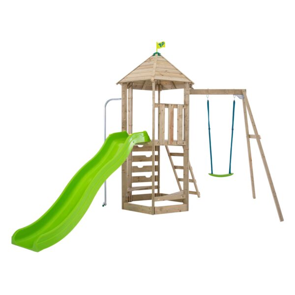 Tp castlewood sherborne single wooden swing set & crazywavy slide