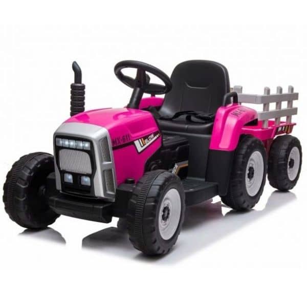 12v kids electric tractor with trailer and remote pink