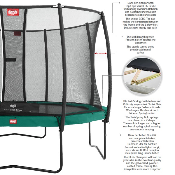 Berg Grand Champion Trampoline 470 Green With Safety Net Deluxe