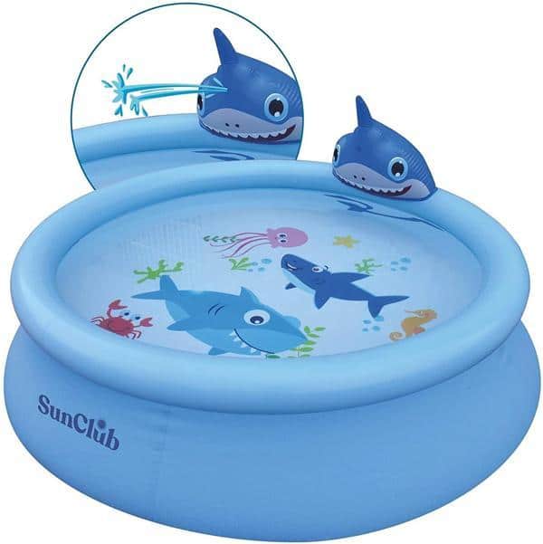 Sun club large 75in water spraying 3d shark kids paddling pool