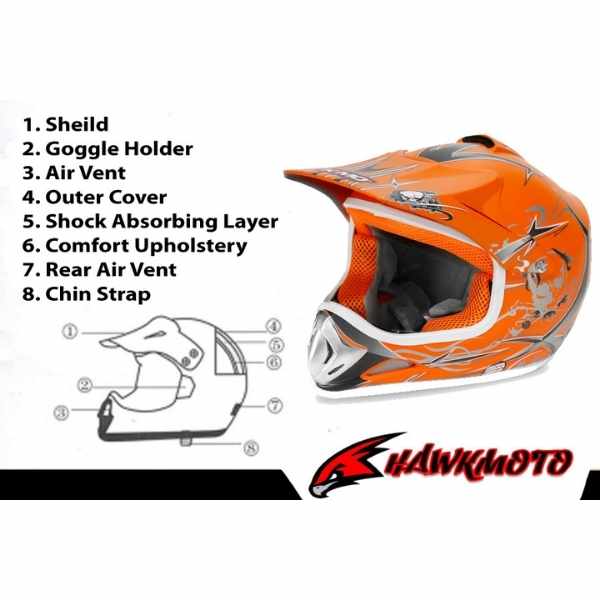 Kids motocross mx open face helmet orange – l