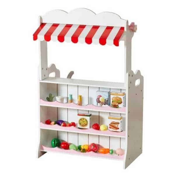 Toy kitchen market stall with 37 accessories