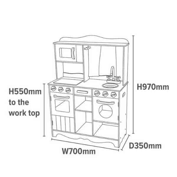 Country play kitchen with 9 wooden accessories