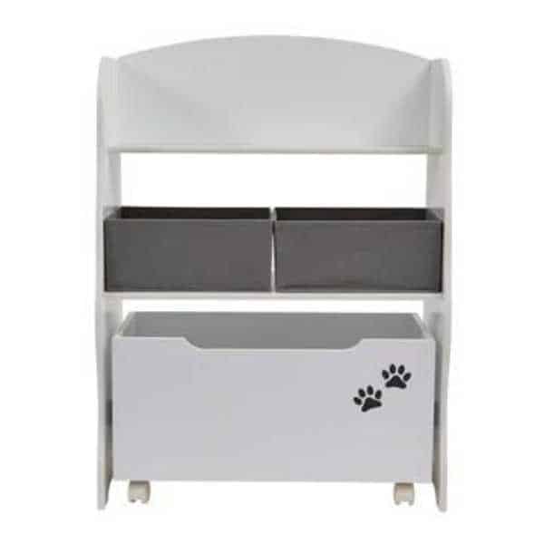 Kids cat and dog storage unit with roll-out toy box