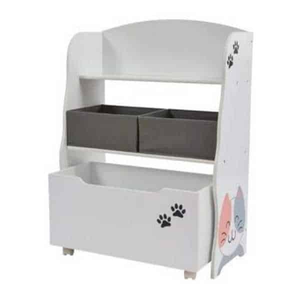 Kids cat and dog storage unit with roll-out toy box