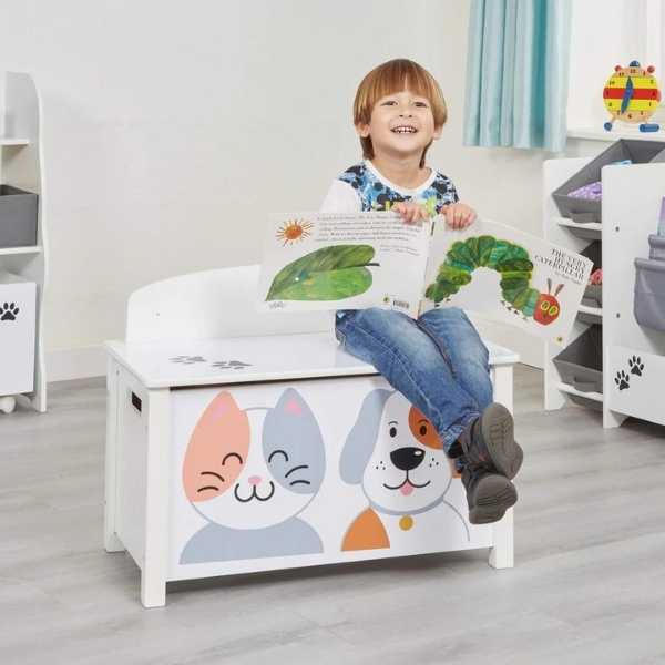 Kids wooden cat and dog toy box