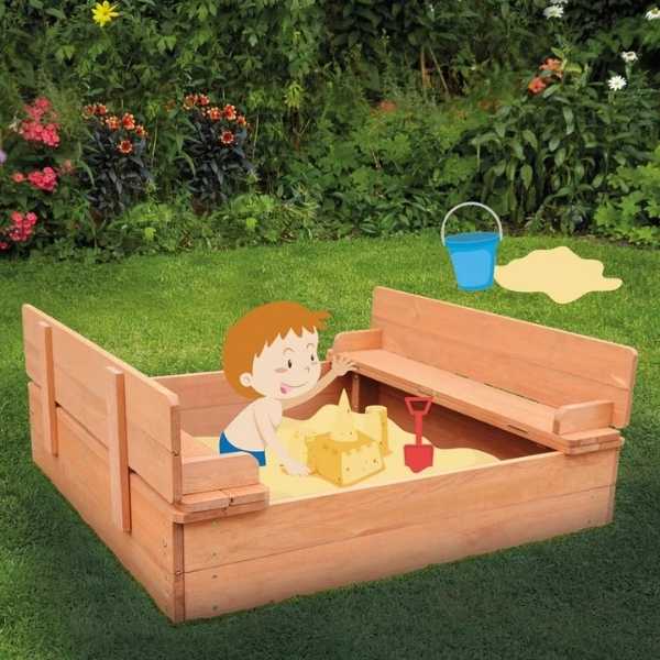 Kids sandpit with seating and cover