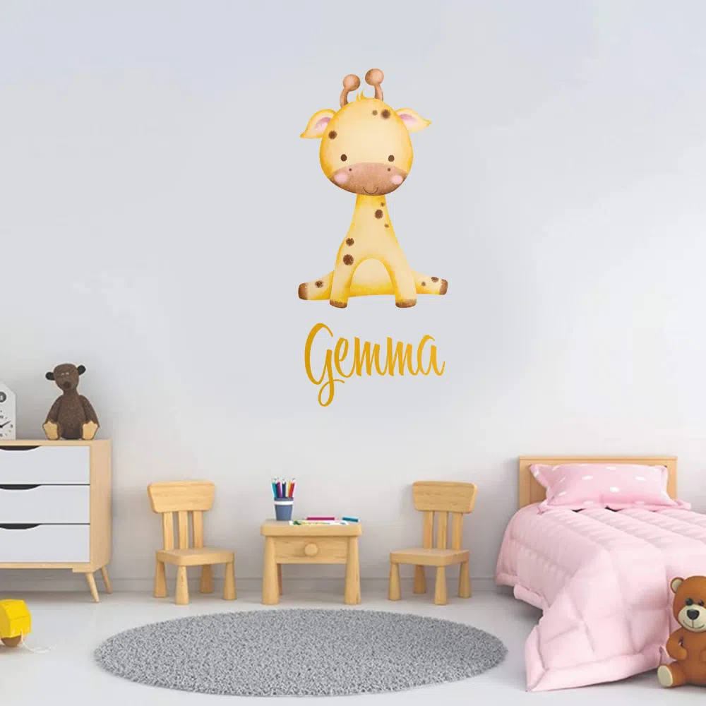 Personalised Vinyl Baby Giraffe Wall Decal Sticker Outside Play