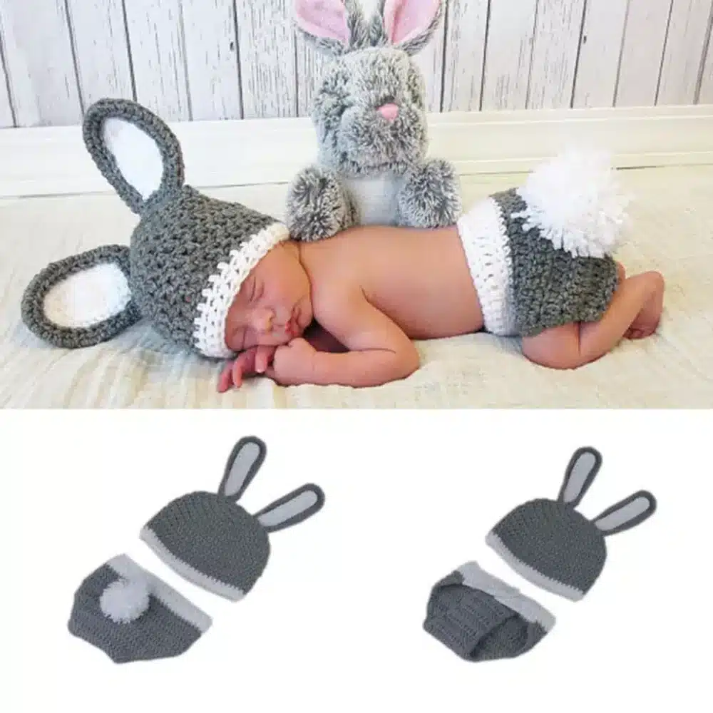 Crochet grey rabbit dress up outfit