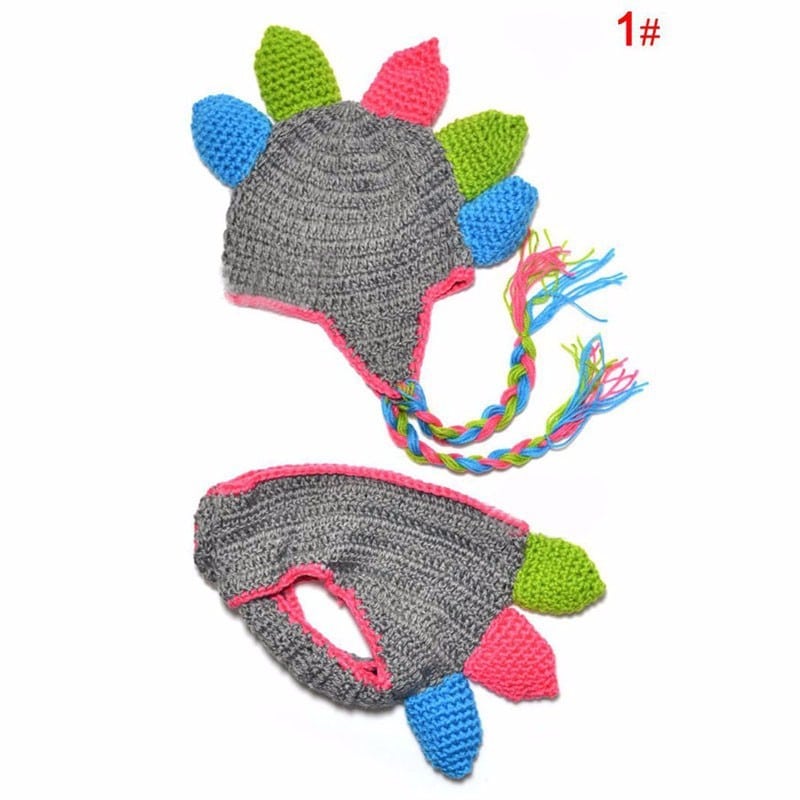 Crochet grey and tri-colour dino dress up outfit