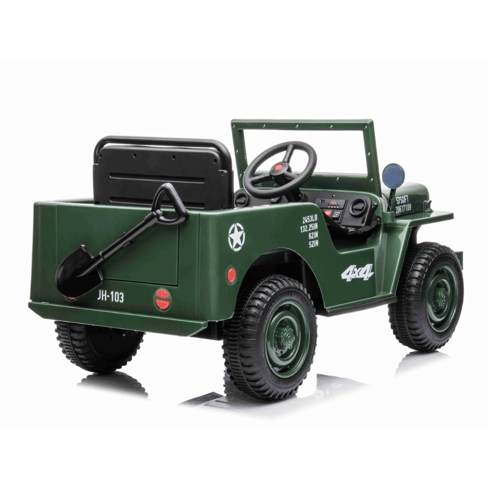 Willis army jeep single seater army green -12v 4 wheel drive 4x4