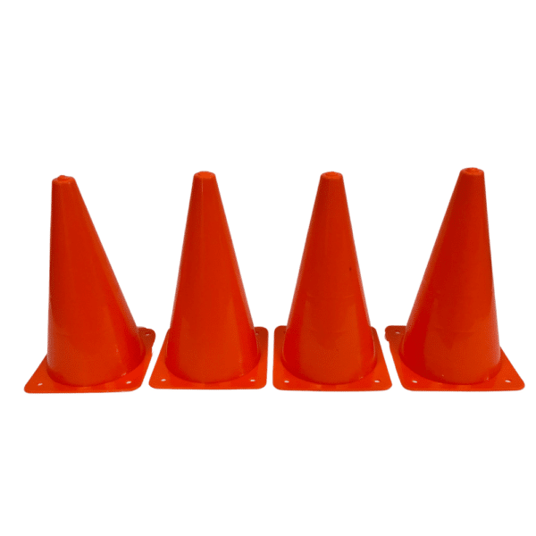 Set of 4 kids plastic traffic cones for sports outdoors football approx. 17 x 10 cm
