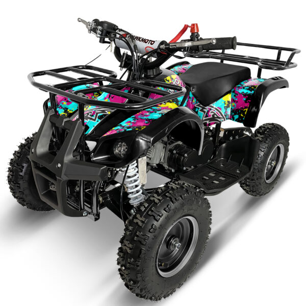 Black hawkmoto frm-49r v2 50cc mini kids quad bike assembled - graffiti