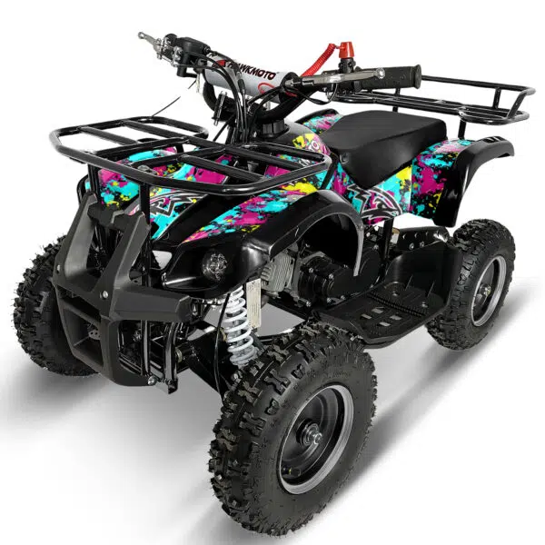 Black hawkmoto frm-49r v2 50cc mini kids quad bike assembled - graffiti