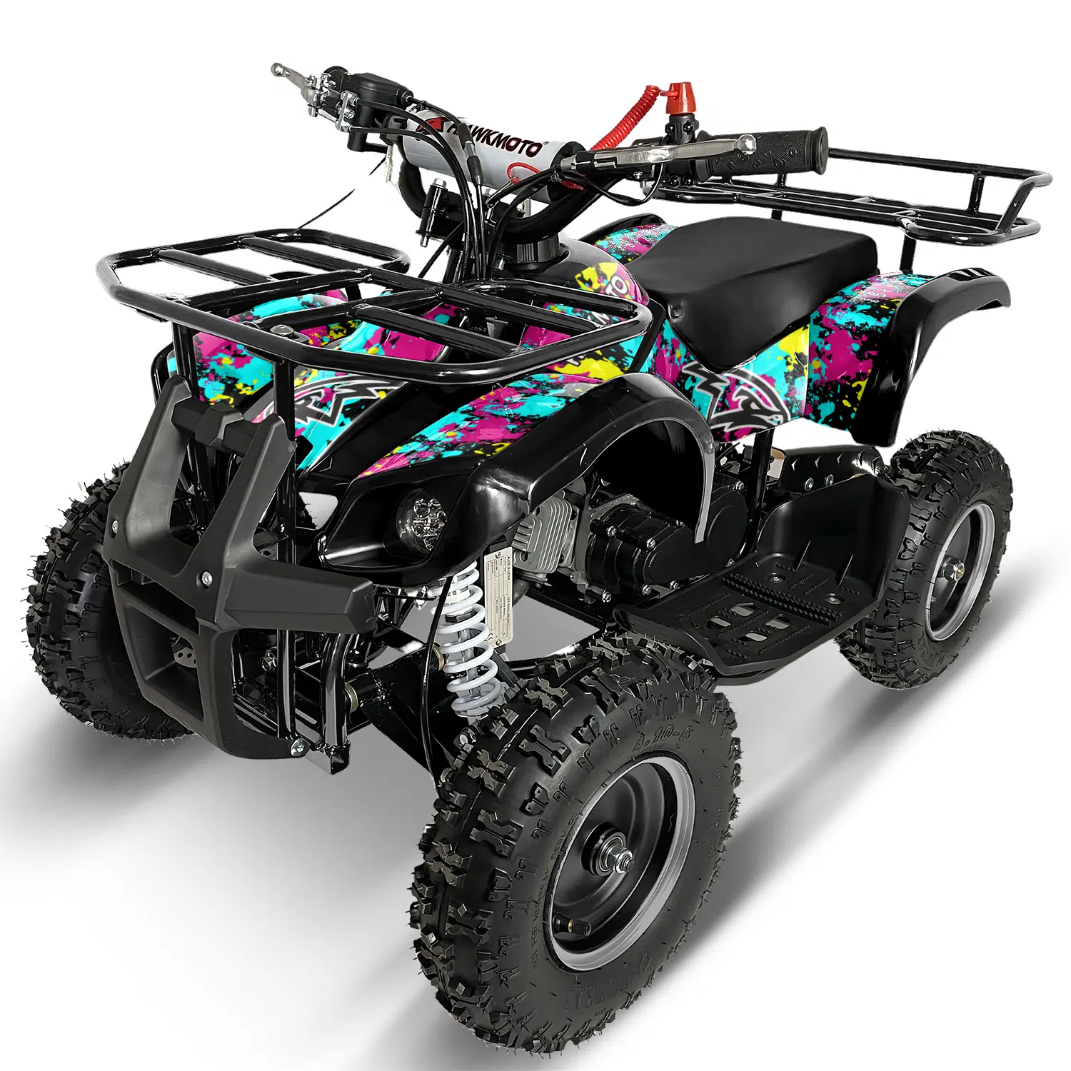 Black hawkmoto frm-49r v2 50cc mini kids quad bike assembled - graffiti
