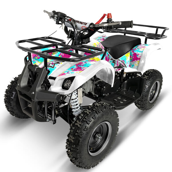 White hawkmoto frm-49r v2 50cc mini kids quad bike assembled white - graffiti