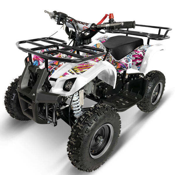 White hawkmoto frm-49r v2 50cc mini kids quad bike assembled white - street