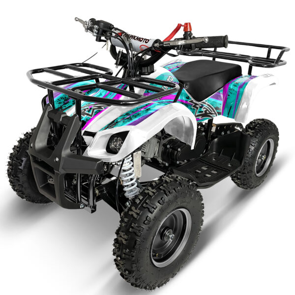 White hawkmoto frm-49r v2 50cc mini kids quad bike assembled white - street (copy)