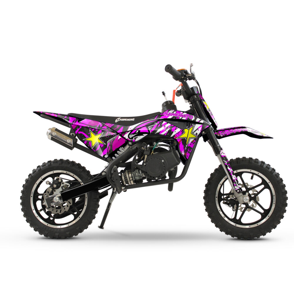 Hawkmoto mayhem v2 50cc kids mini dirt bike black – pink star