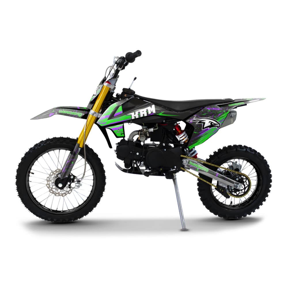 Hawkmoto krm kids pit bike | 70cc | 90cc | 110cc | 125cc geared or automatic - green splat