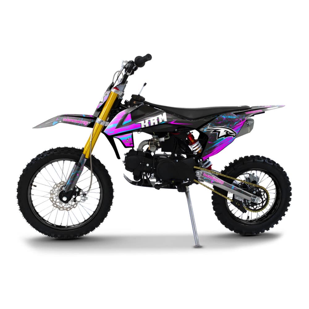 Hawkmoto krm kids pit bike | 70cc | 90cc | 110cc | 125cc geared or automatic - pink splat