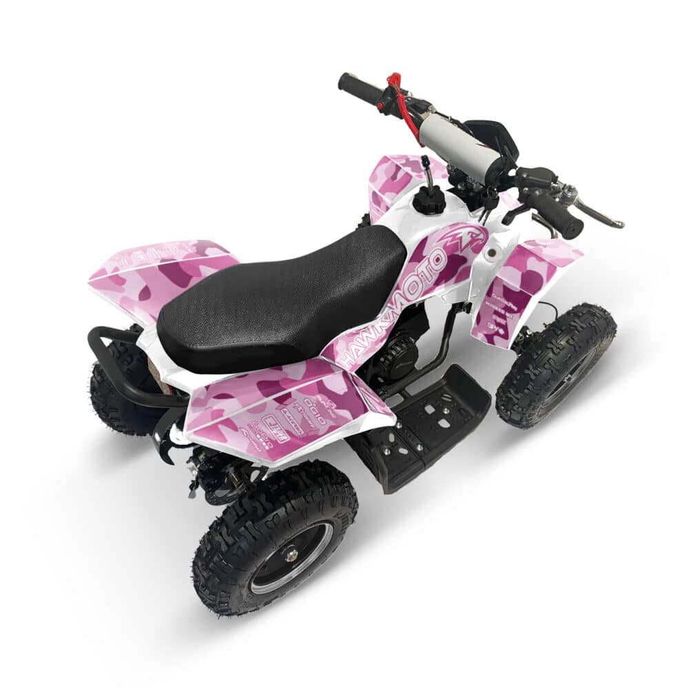 Hawkmoto sx-49r avenger v2 50cc mini kids quad bike white assembled - pink camo