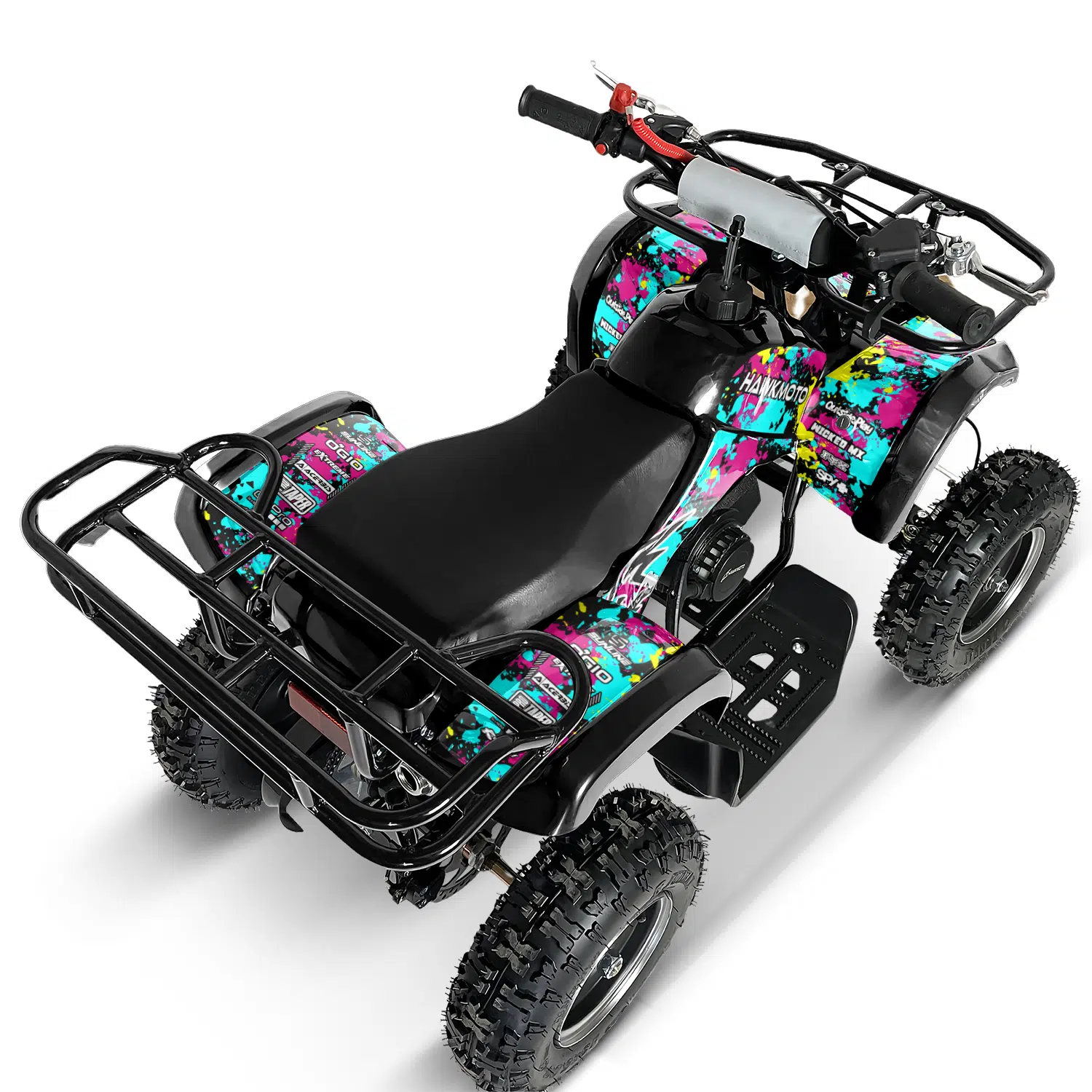 Black hawkmoto frm-49r v2 50cc mini kids quad bike assembled - graffiti