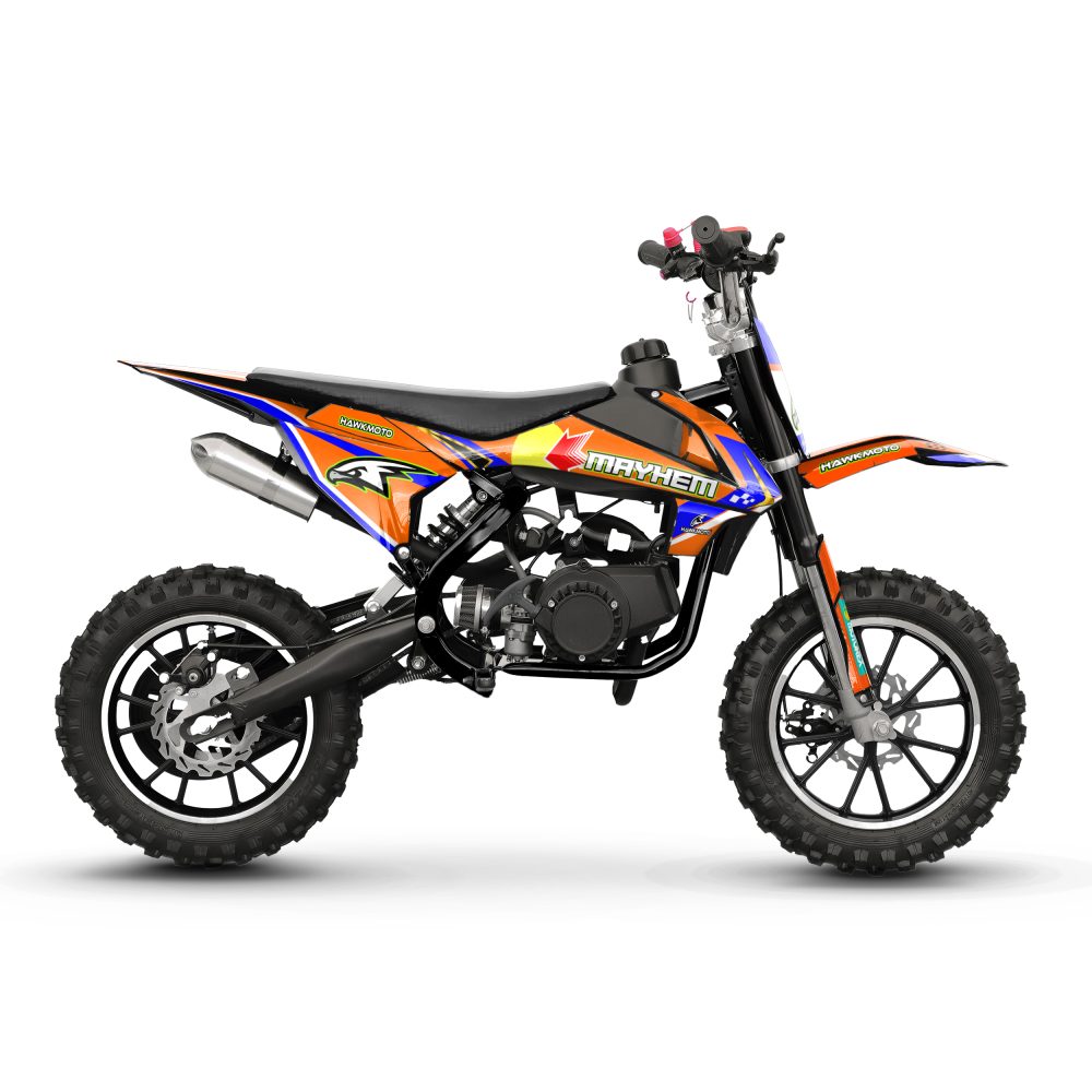 Hawkmoto mayhem v3 50cc kids mini dirt bike black – tracer