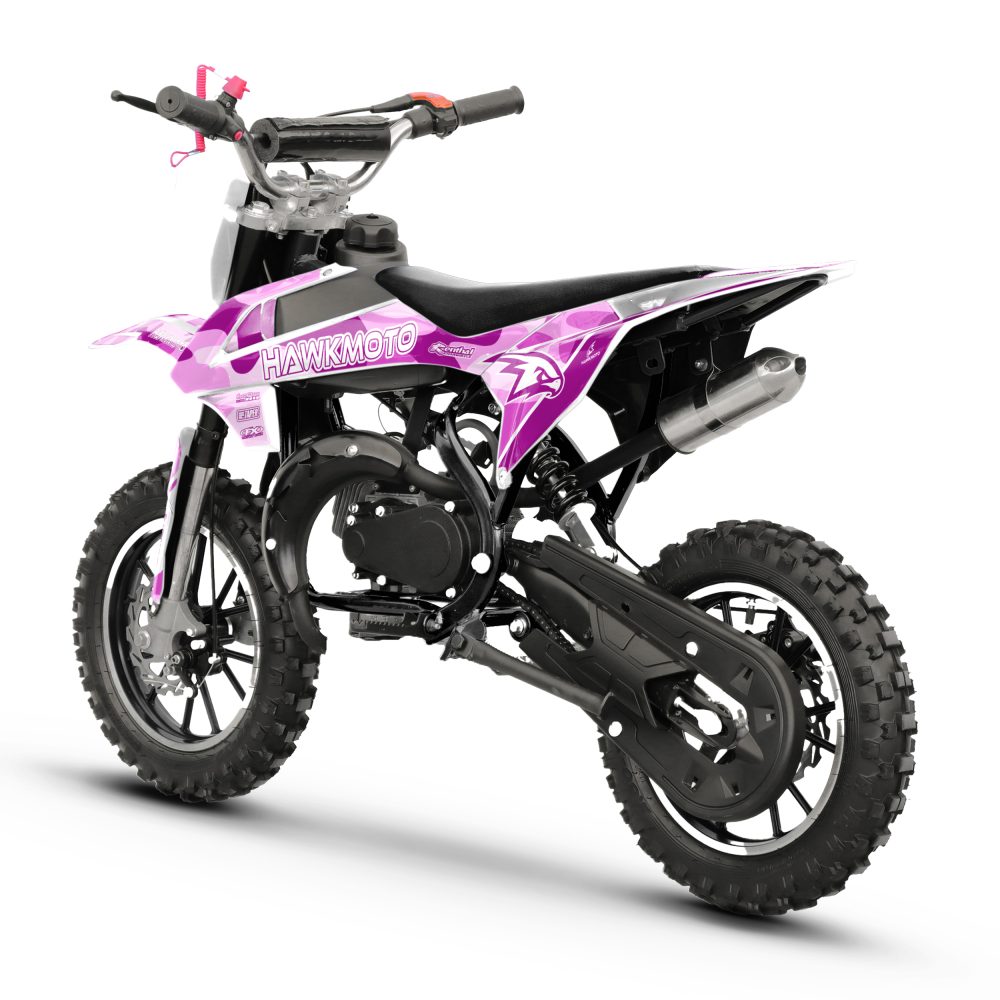 Hawkmoto mayhem v3 50cc kids mini dirt bike white – pink camo