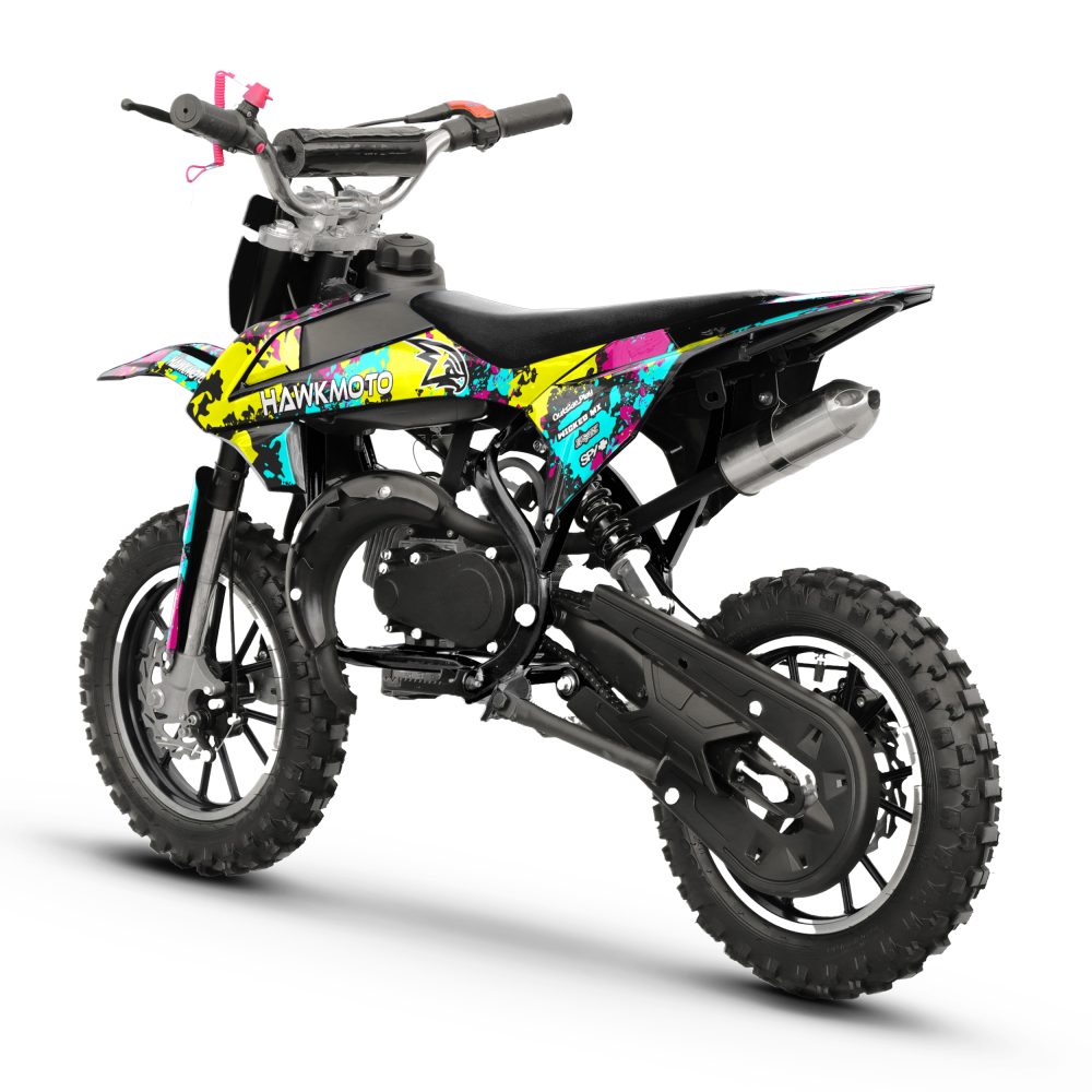 Hawkmoto mayhem v3 50cc kids mini dirt bike black – graffiti