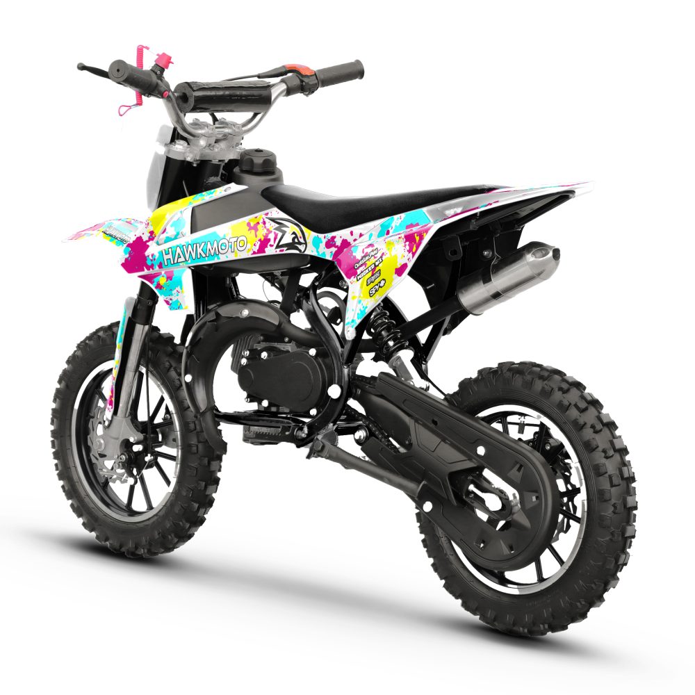 Hawkmoto mayhem v3 50cc kids mini dirt bike white – graffiti