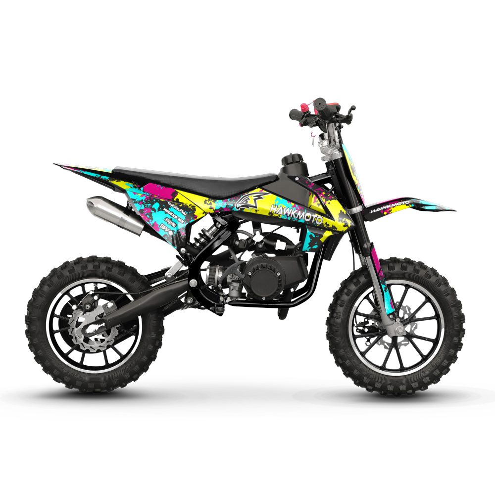 Hawkmoto mayhem v3 50cc kids mini dirt bike black – graffiti