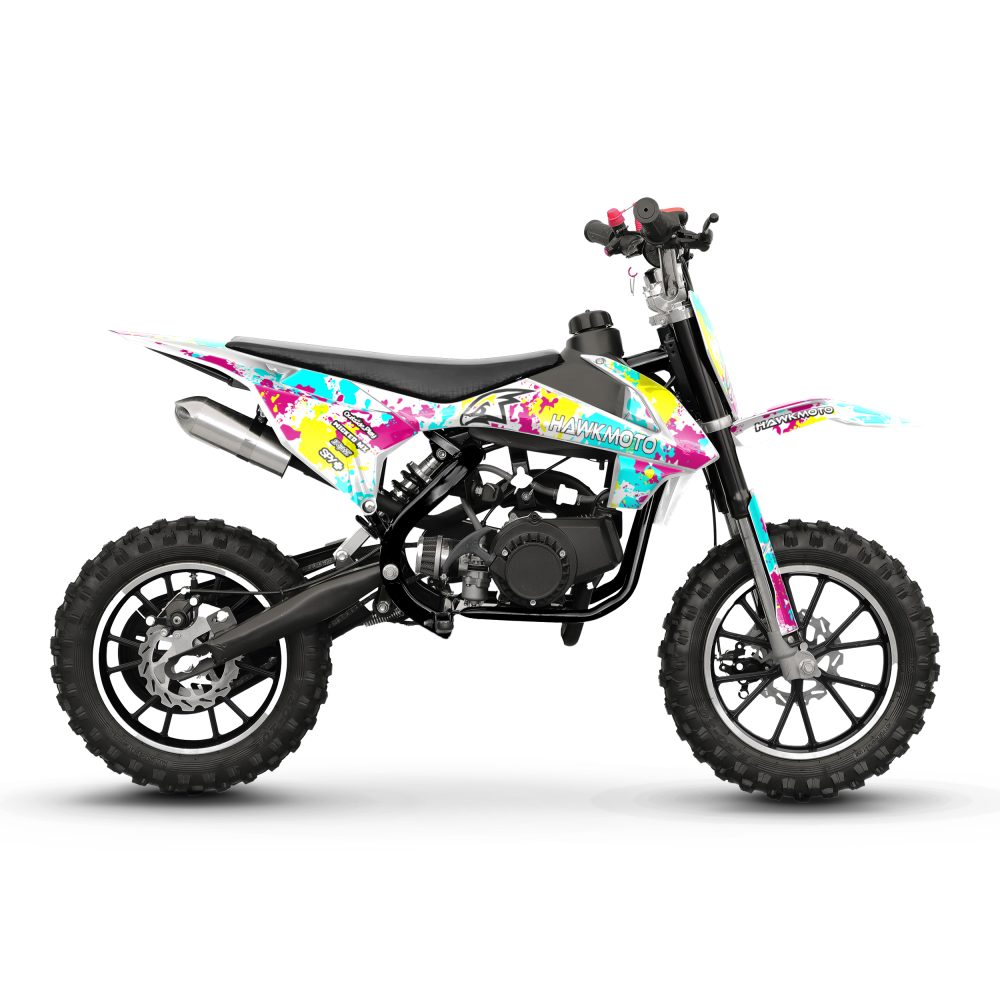 Hawkmoto mayhem v3 50cc kids mini dirt bike white – graffiti